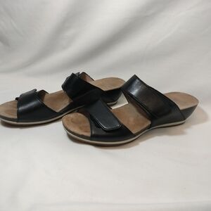 Dansko Vienna Wedge Sandals; Black Leather Slides